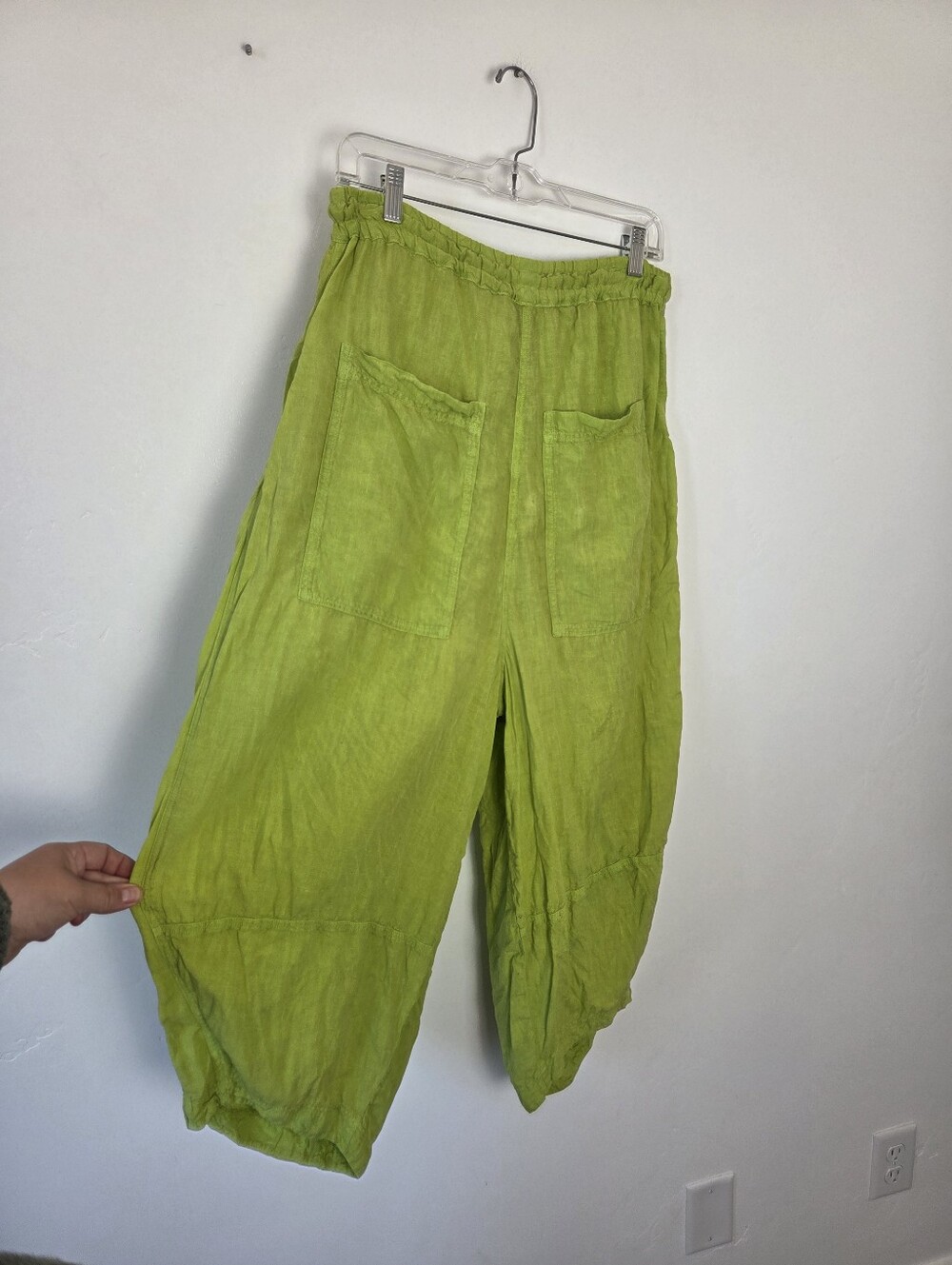 Studio Rundholz 100% Linen Lagenlook Barrel Leg Pants Lime Neon Green Poland S - Picture 4 of 10
